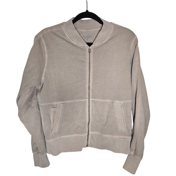 Athleta Jacket Women's Small Farallon Full Zip Pockets Mocha Latte Tan Bomber - Picture 1 of 6